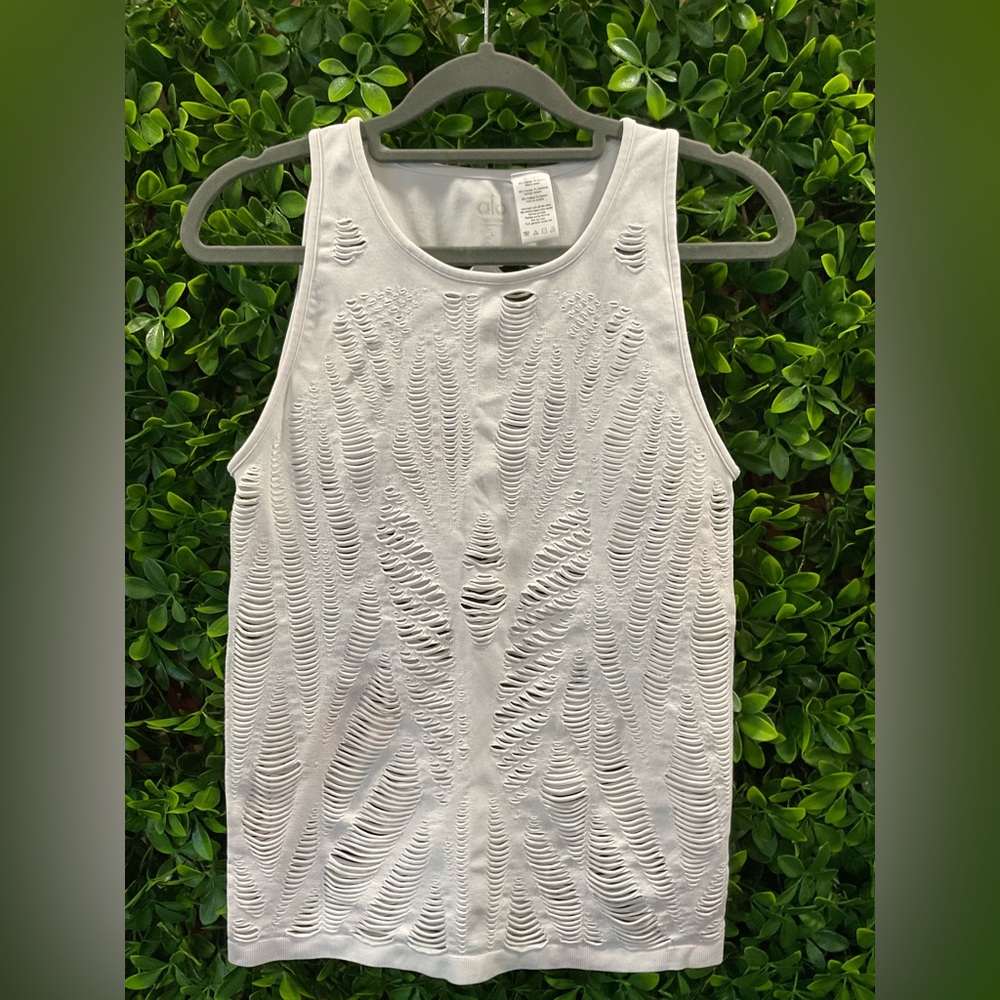 ALO Vixon Laser Cut Out White Tank Top Size Large